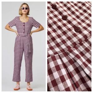 NWT Gorman purple and lilac jumpsuit gingham plaid linen pantsuit AU 8 US 4